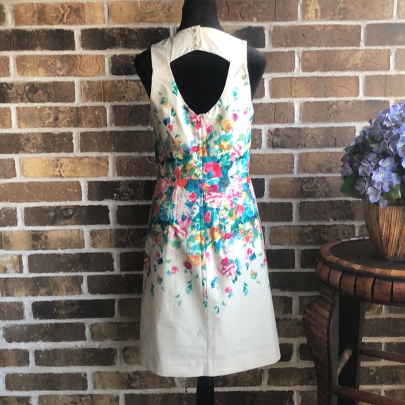 Anthropologie Maeve Tea Garden Sheath Dress Beige and Colorful Floral - Picture 6 of 10